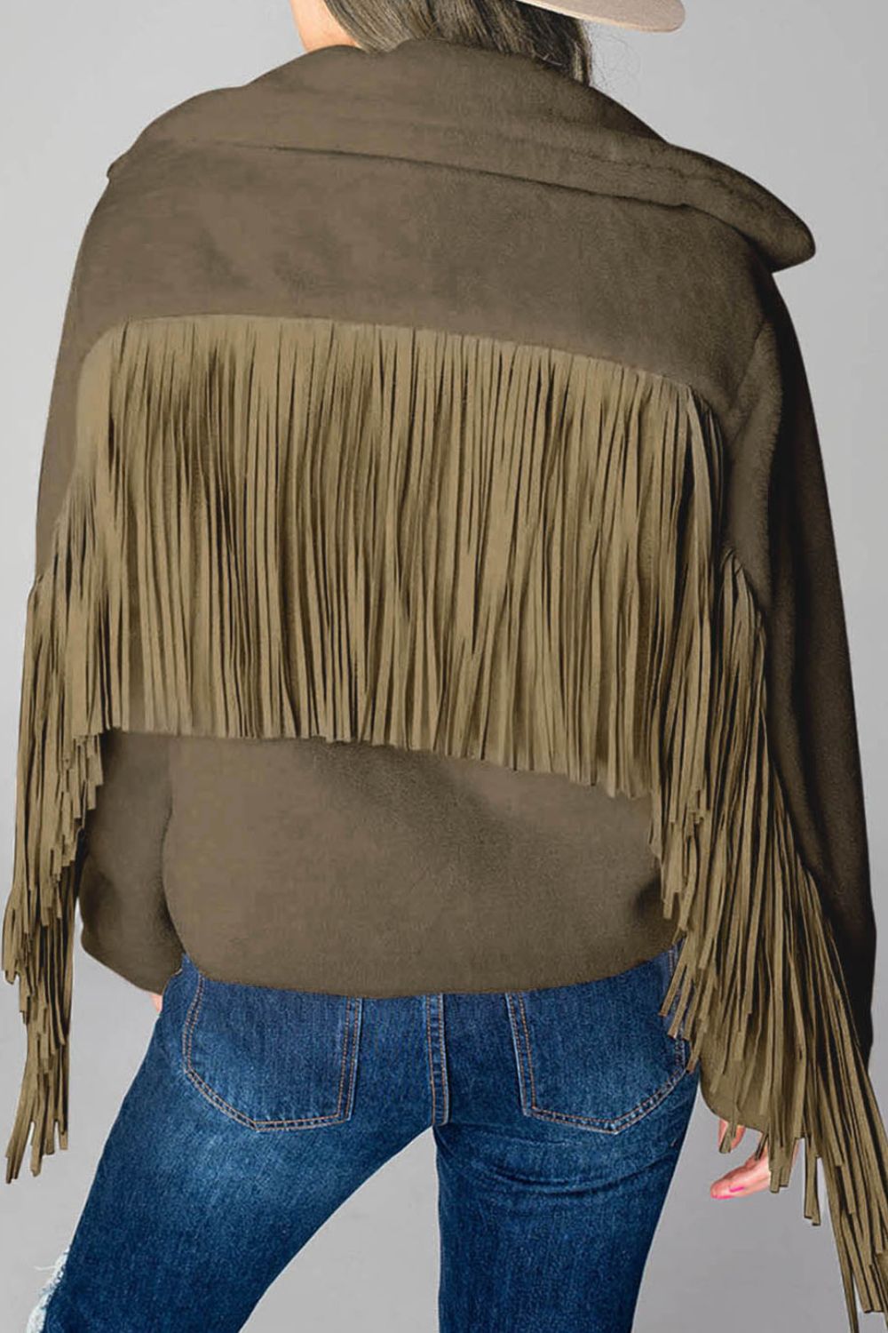 Fringed Zip Up Fleece Jacket