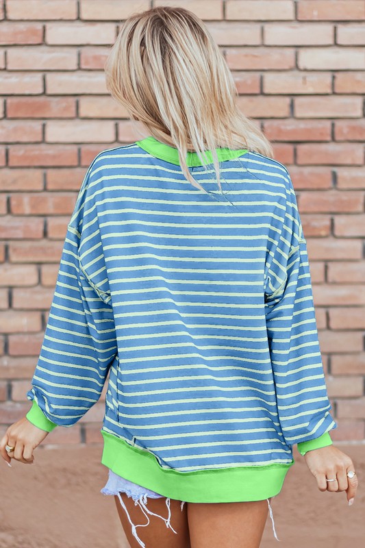 Stripe Contrast Trim High Low Pullover Sweatshirt