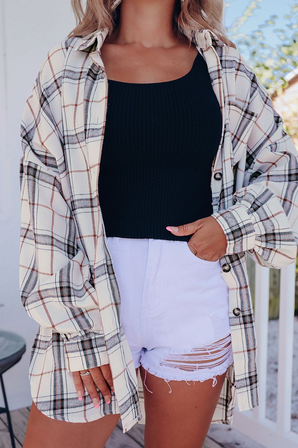 Plaid Button Up Long Sleeve Shacket