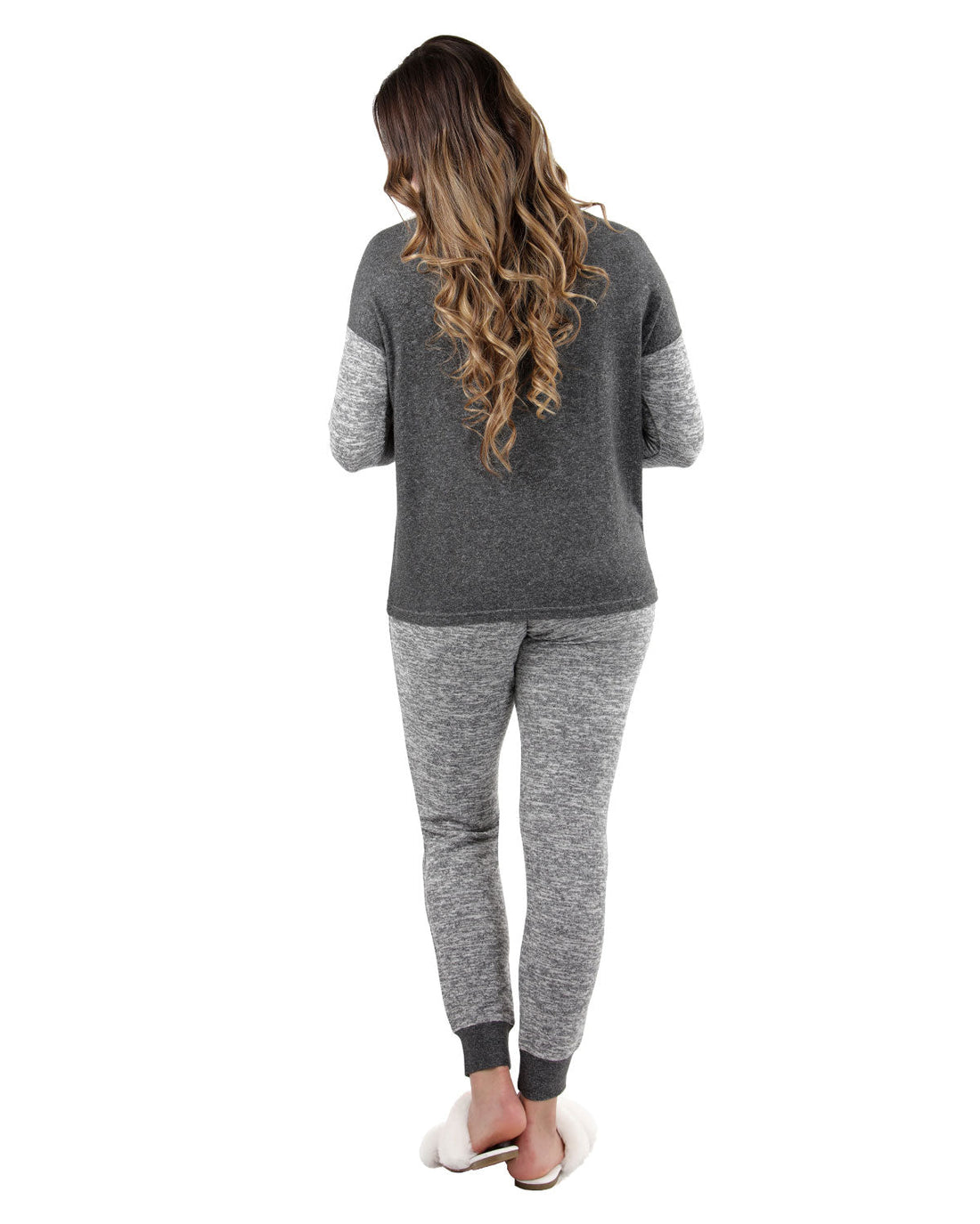 Women's Colorblock Heathered Sweater-Knit Pajama Set