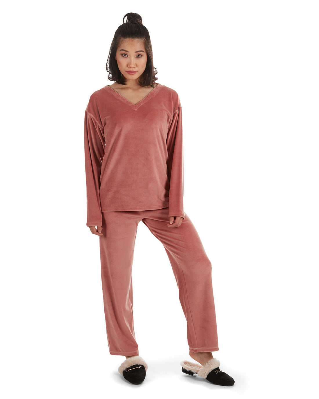 2 Piece Women's Velour V-Neck Sweatshirt Lounge Set