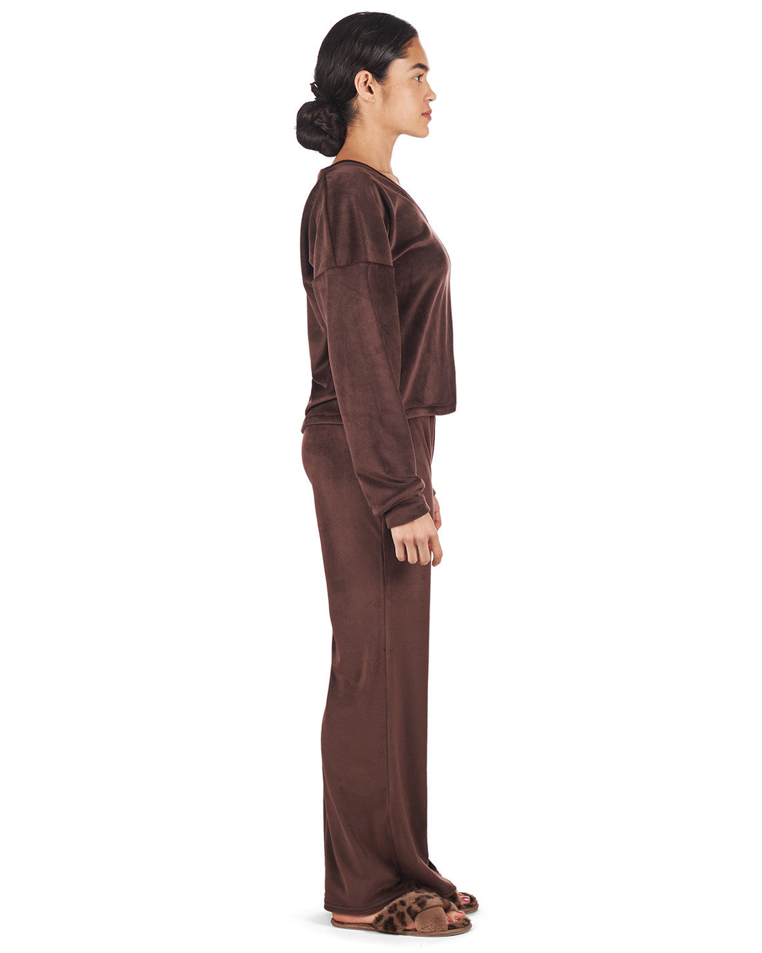 Women's Velour Loose Fit V-Neck Sweatshirt and Pants Set