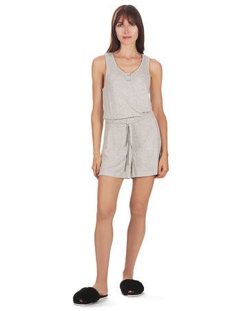 Women's Soft Waffle Bamboo Blend Short Romper with Cinched Waist