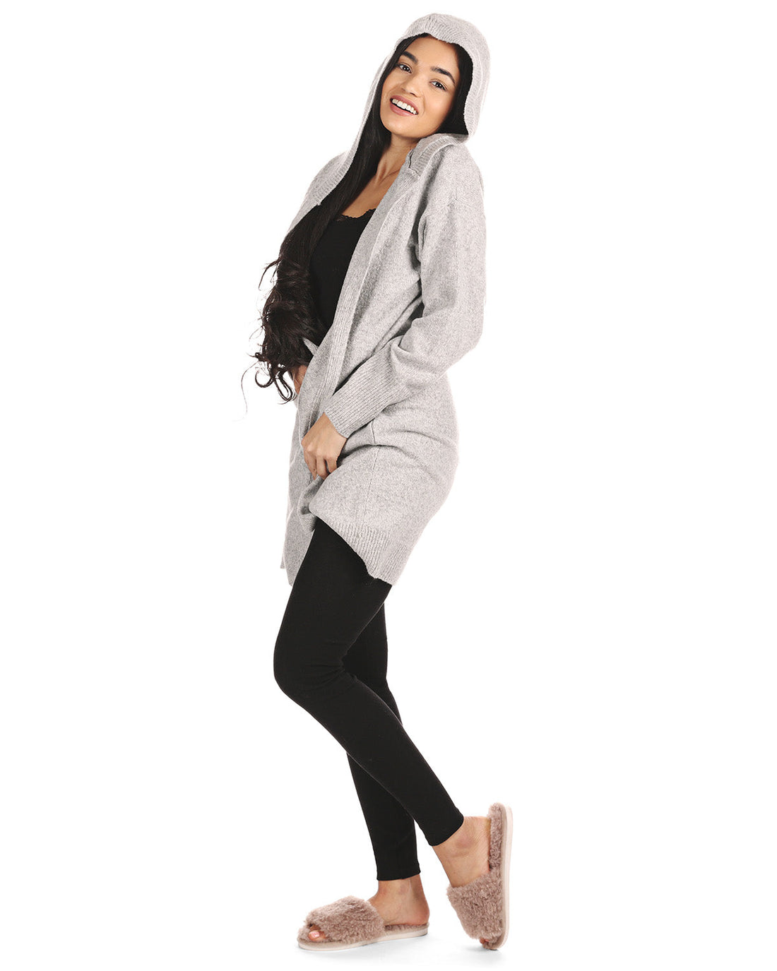 Women's Sweater Knit Hooded Open-Front Cardigan Sweater