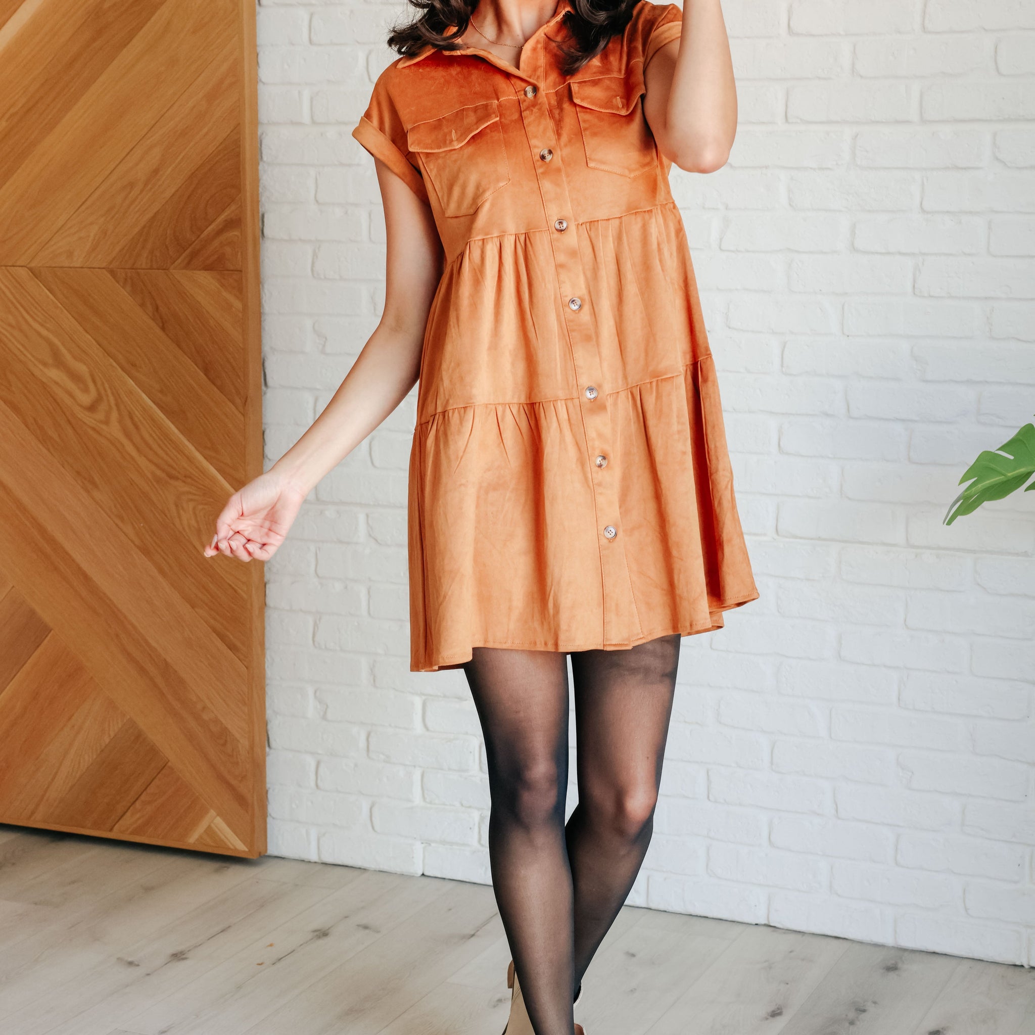 Don't Hang Up Faux Suede Shirt Dress