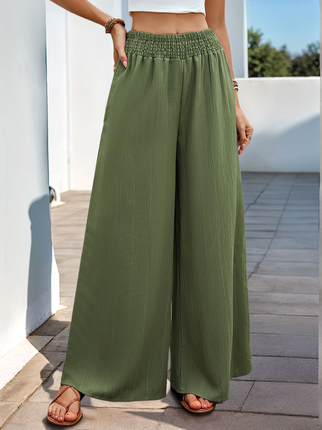 Perfee Smocked Wide Leg Pants