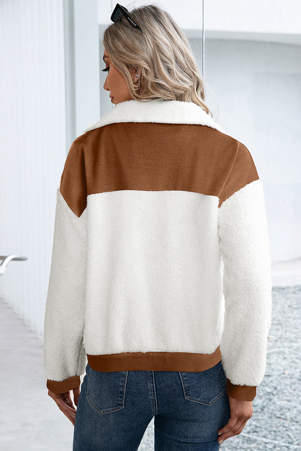 Corduroy Contrast Patchwork Fuzzy Jacket