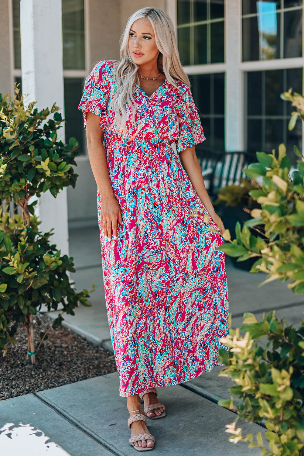 Multicolored V-Neck Maxi Dress