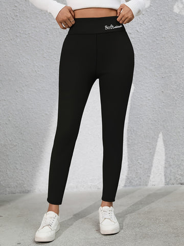 Full Size Letter Embroidered High Waist Leggings